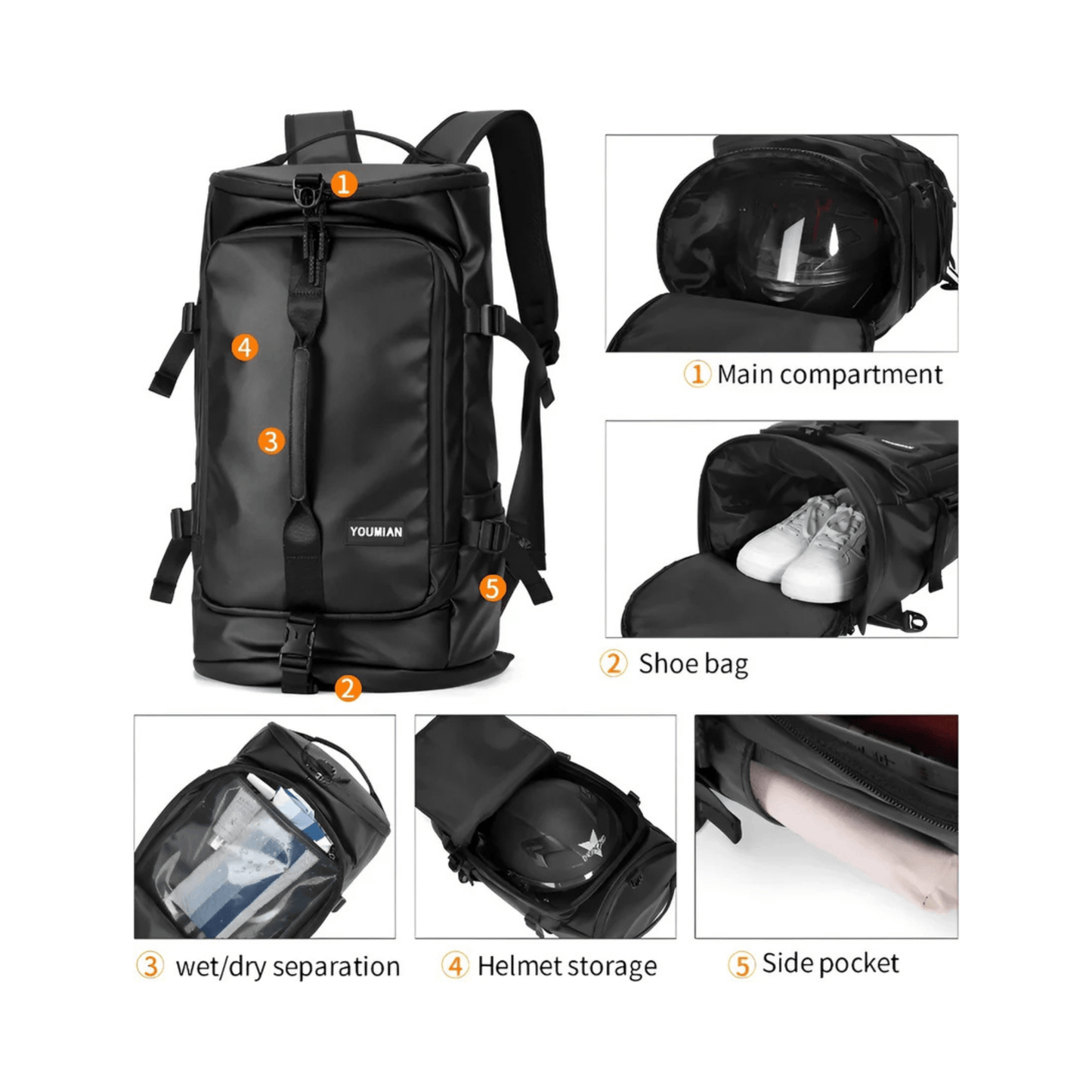 CarryQuest® - Multifunctionele Waterdichte Rugzak - Fiets Motorhelm Tas - Grote Capaciteit - ZwartCarryQuestsimple