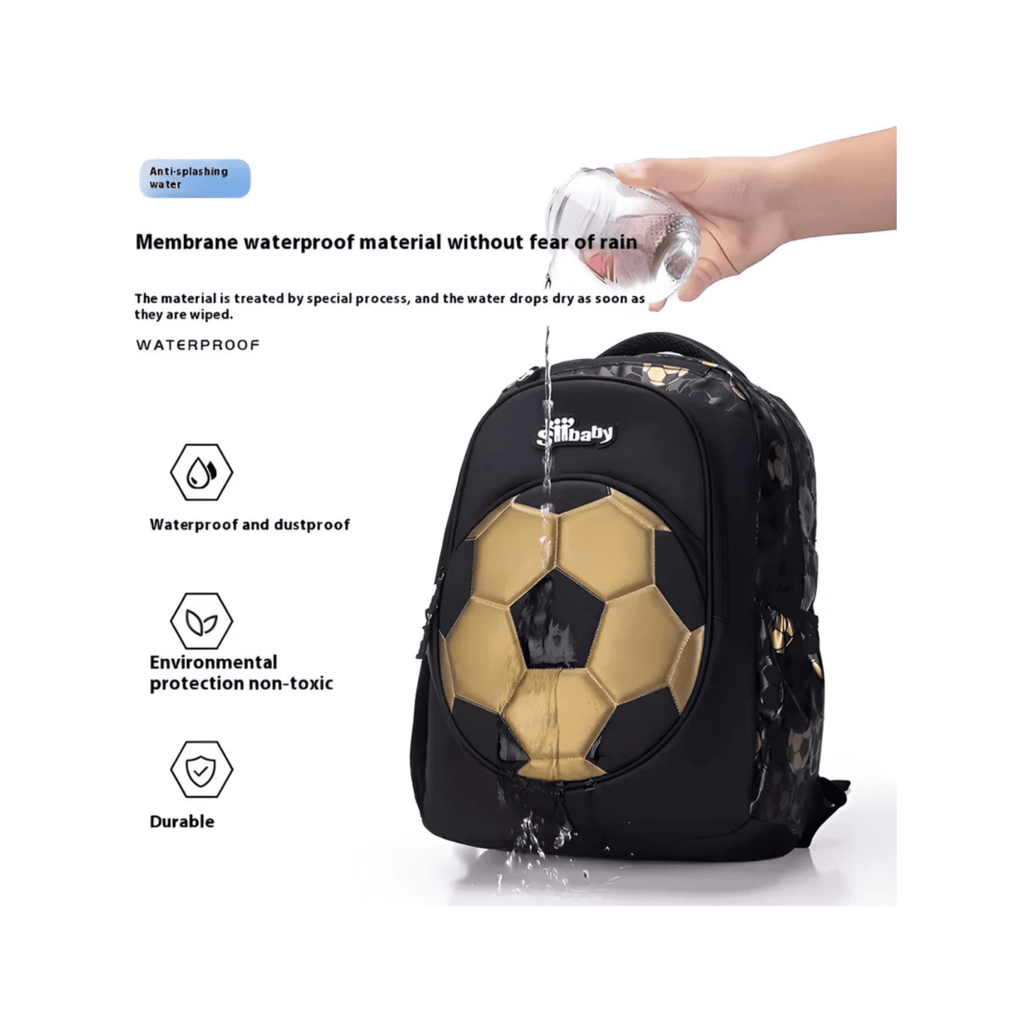 CarryQuest® - Nieuwe Oxford Voetbal Schooltas voor Jongens - Duurzaam - Zwart