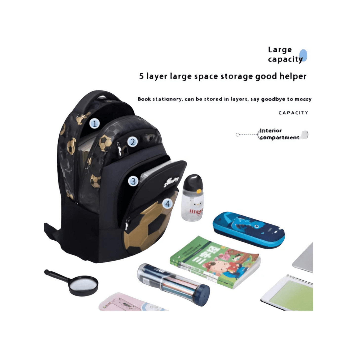 CarryQuest® - Nieuwe Oxford Voetbal Schooltas voor Jongens - Duurzaam - Zwart