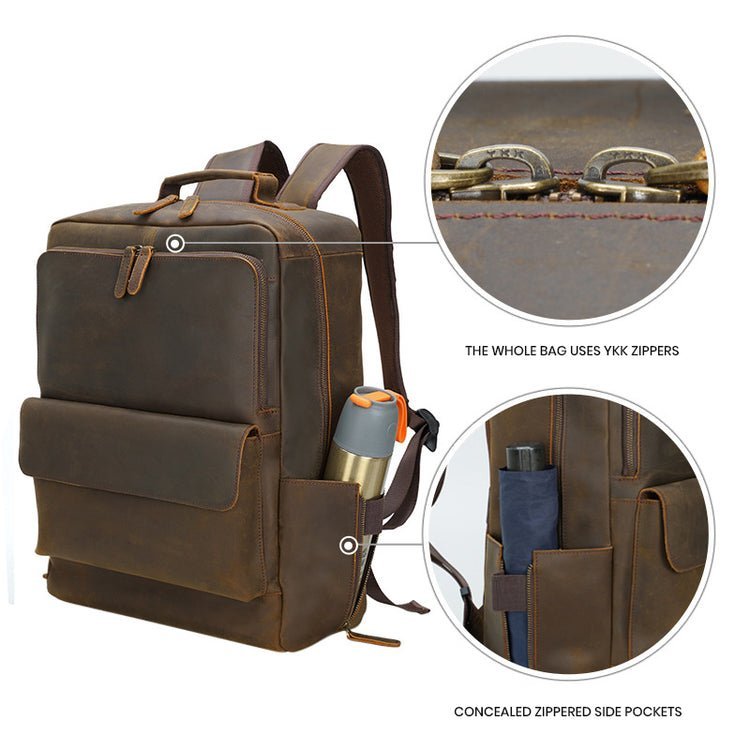 CarryQuest® Platinum Leer Rugzak – 45x36x21 cm – Platinum Leer Rugzak – Perfect voor ReizenCarryQuest®Reis - /Weekendtas03