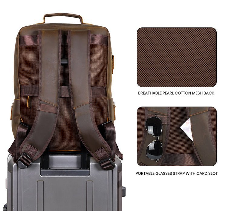 CarryQuest® Platinum Leer Rugzak – 45x36x21 cm – Platinum Leer Rugzak – Perfect voor ReizenCarryQuest®Reis - /Weekendtas03