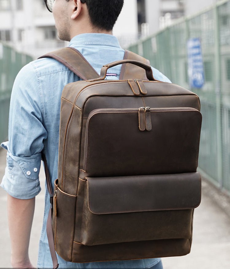 CarryQuest® Platinum Leer Rugzak – 45x36x21 cm – Platinum Leer Rugzak – Perfect voor ReizenCarryQuest®Reis - /Weekendtas03