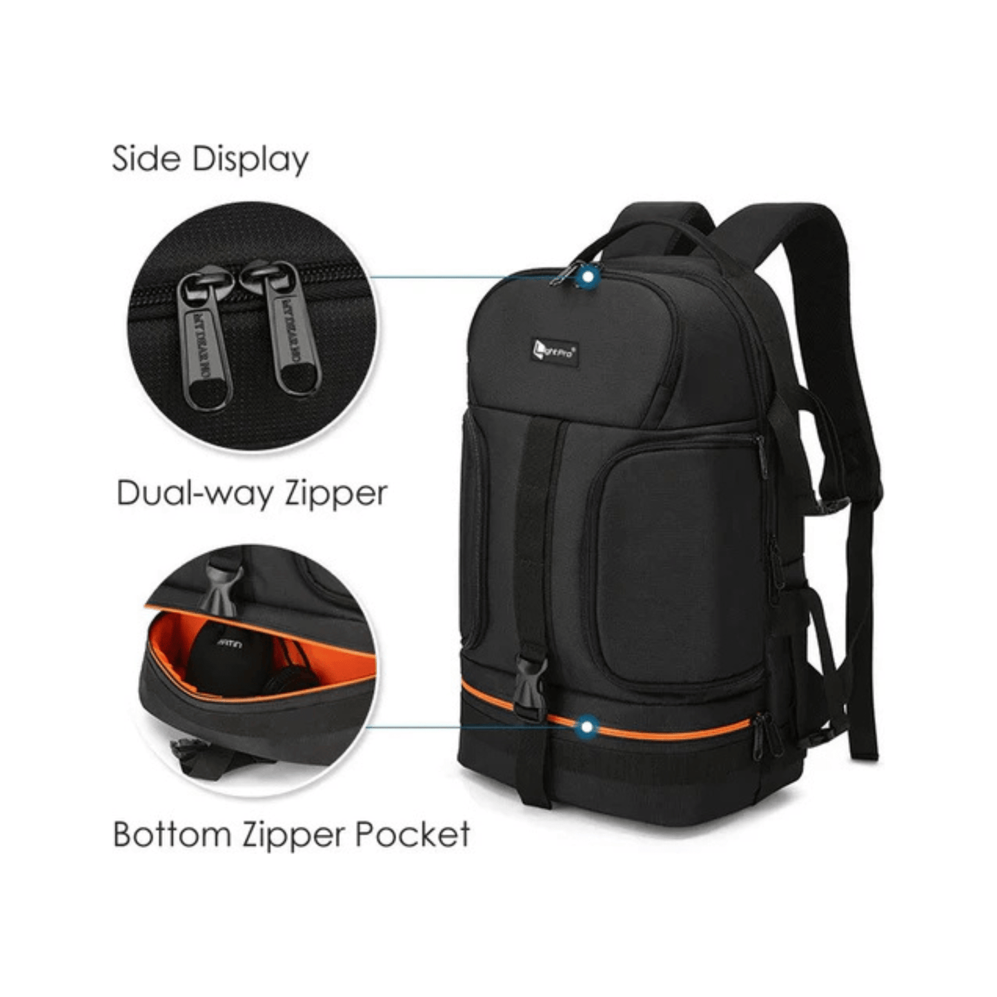 CarryQuest® Professionele Waterdichte Camera Schouders Rugzak - DSLR + 3 Lenzen + 2 Statieven - OranjeCarryQuestsimple