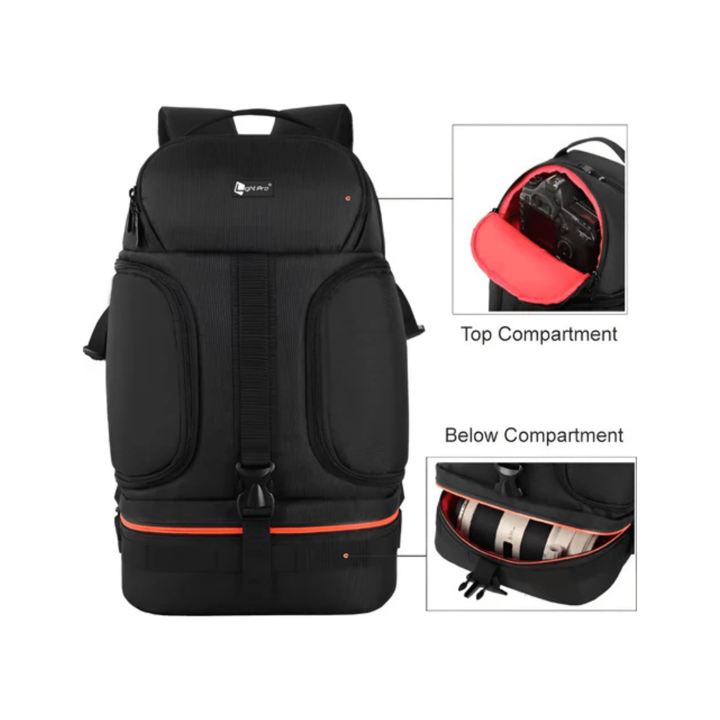 CarryQuest® Professionele Waterdichte Camera Schouders Rugzak - DSLR + 3 Lenzen + 2 Statieven - OranjeCarryQuestsimple