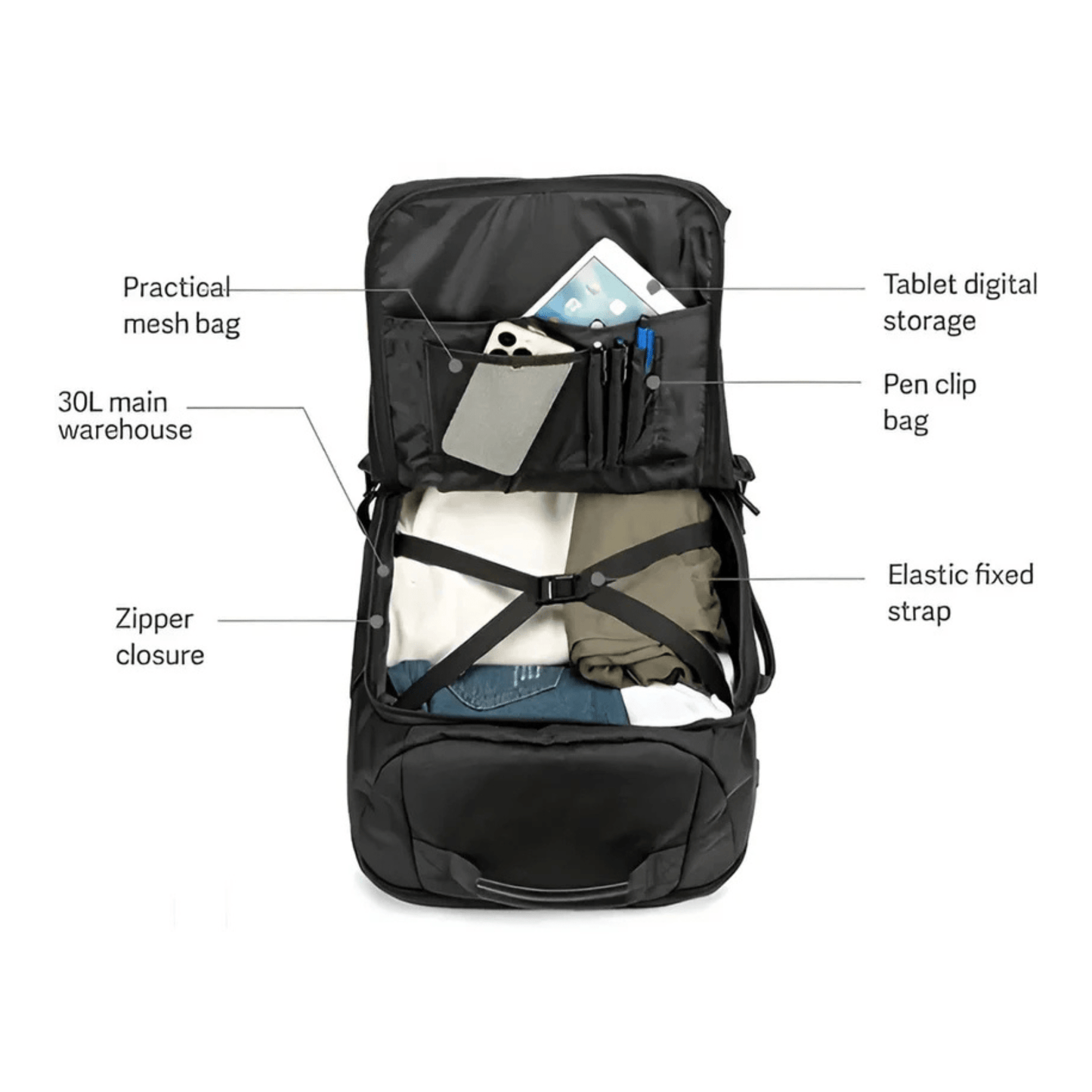 CarryQuest® - Reisrugzak 30L - Waterbestendig - Nylon - Handbagage hand - ZwartCarryQuestsimple