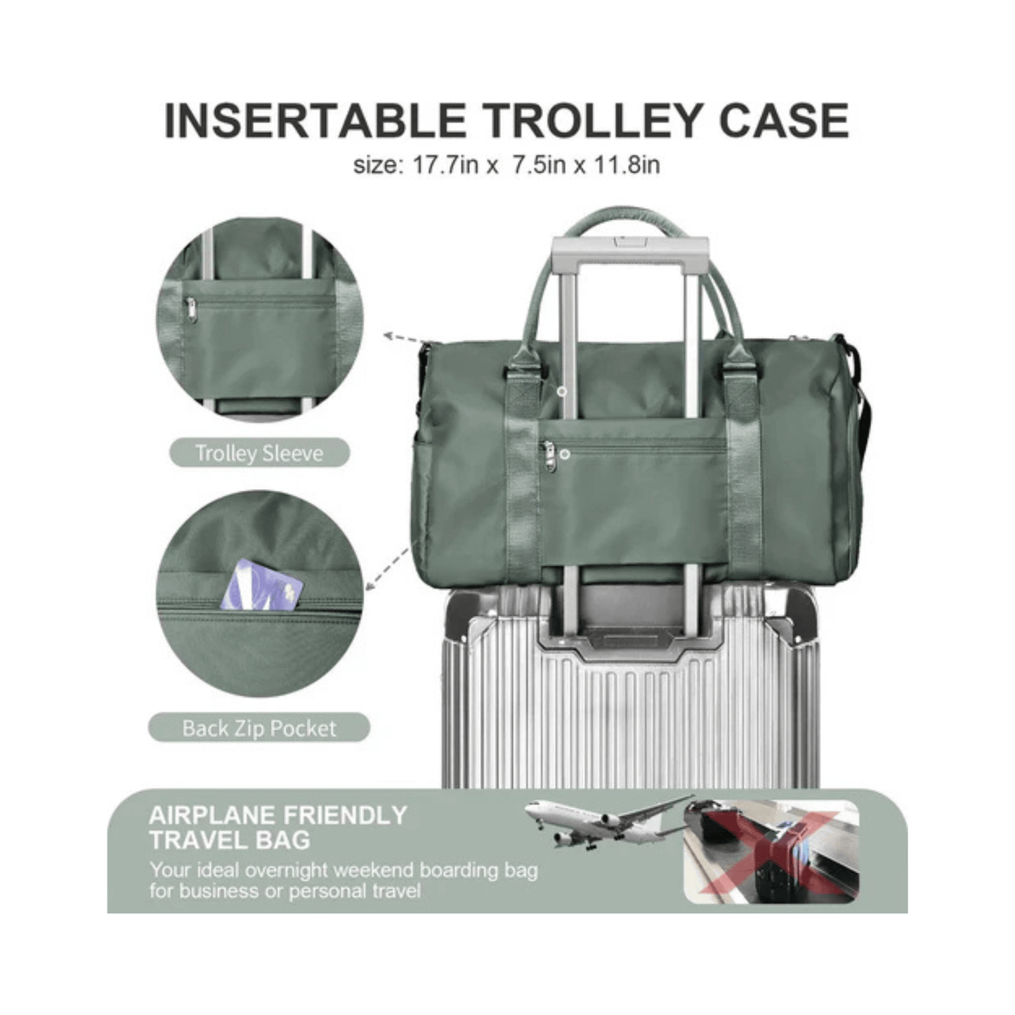 CarryQuest® - Reistassen Handbagage - Weekendtas - Reis - Yoga - Sport - GroenCarryQuestsimple