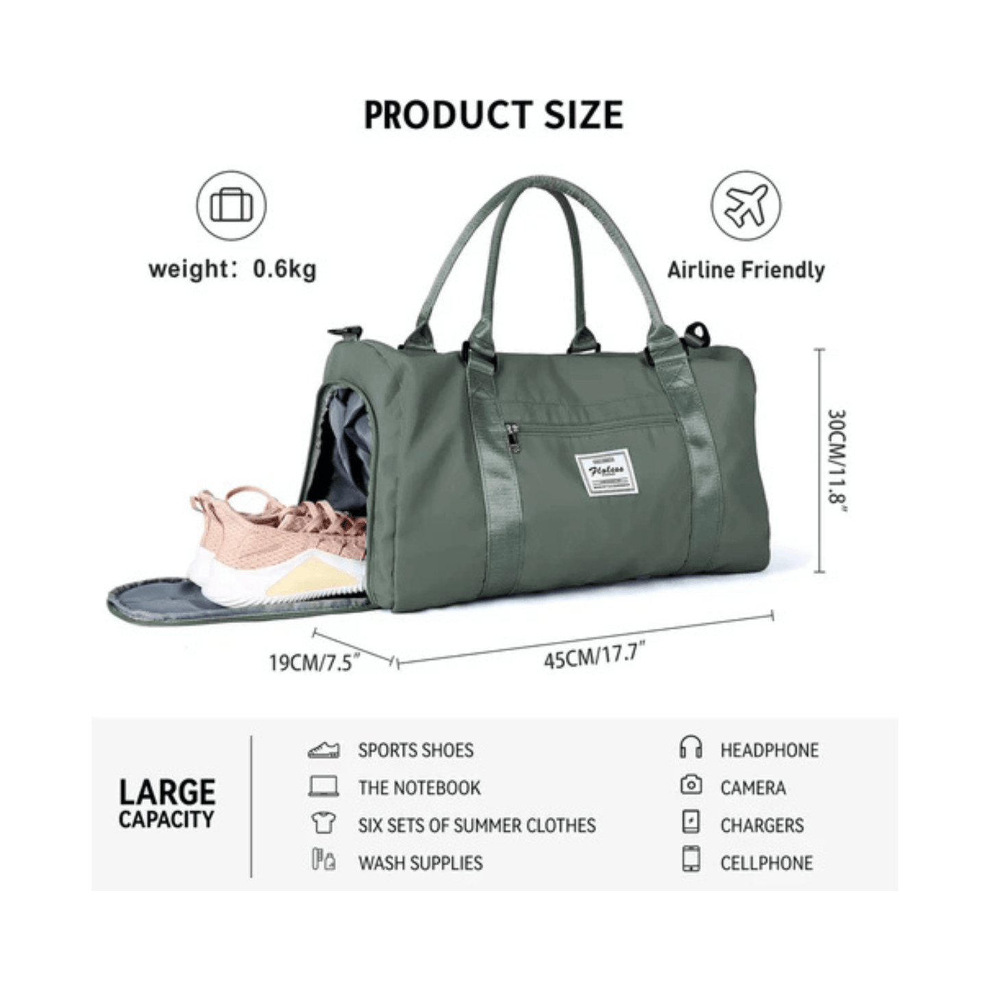 CarryQuest® - Reistassen Handbagage - Weekendtas - Reis - Yoga - Sport - GroenCarryQuestsimple