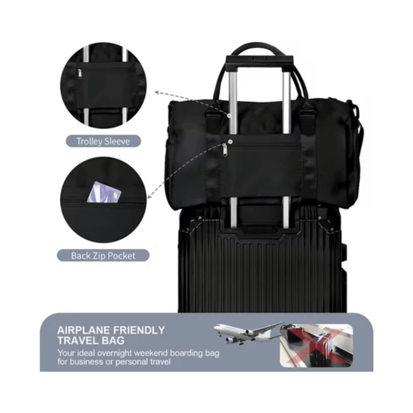 CarryQuest® - Reistassen Handbagage - Weekendtas - Reis - Yoga - Sport - Zwart