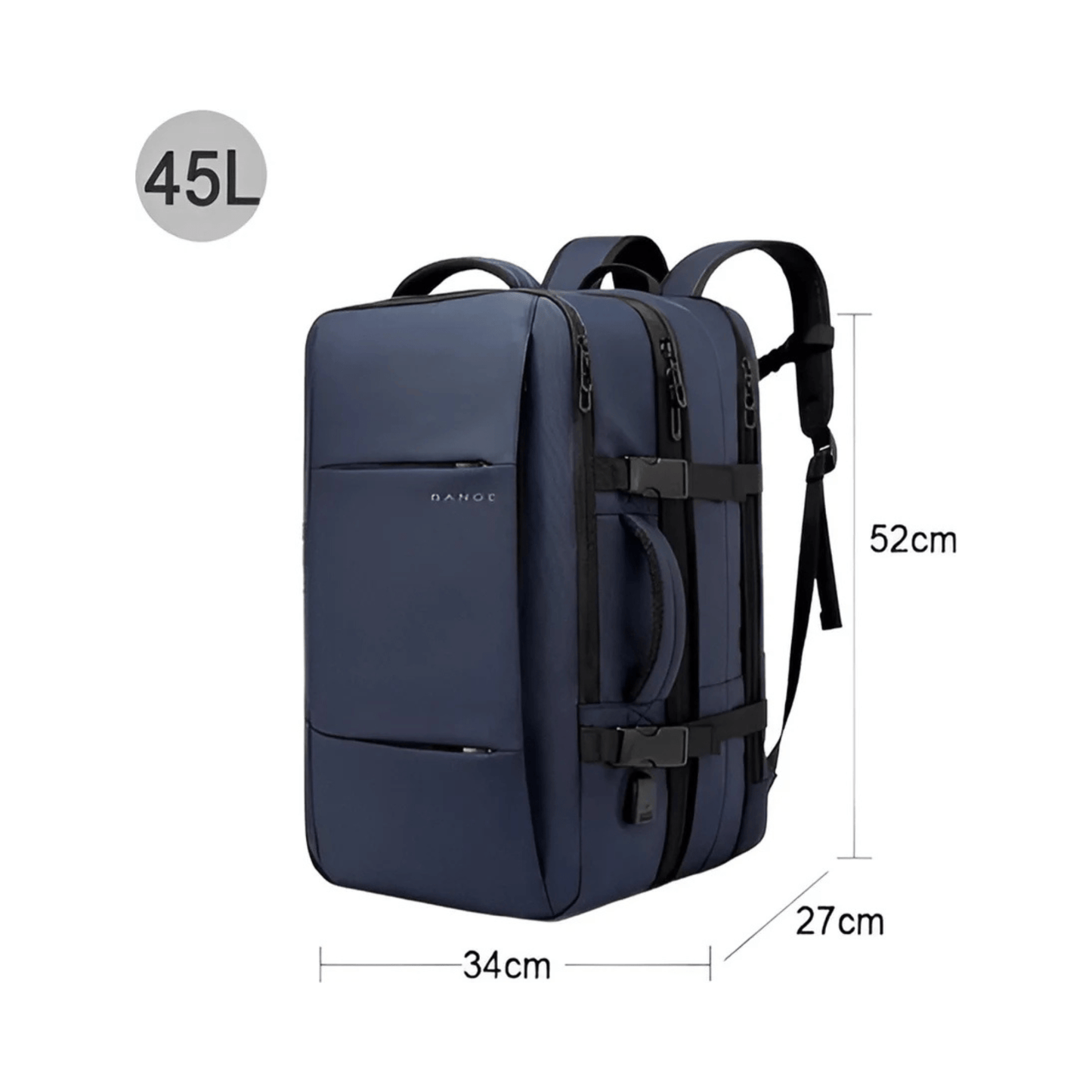 CarryQuest® - Reistrugzak Heren en Dames - 17.3" Laptop - Waterdichte - Capaciteit 45L - USB - BlauwCarryQuestsimple