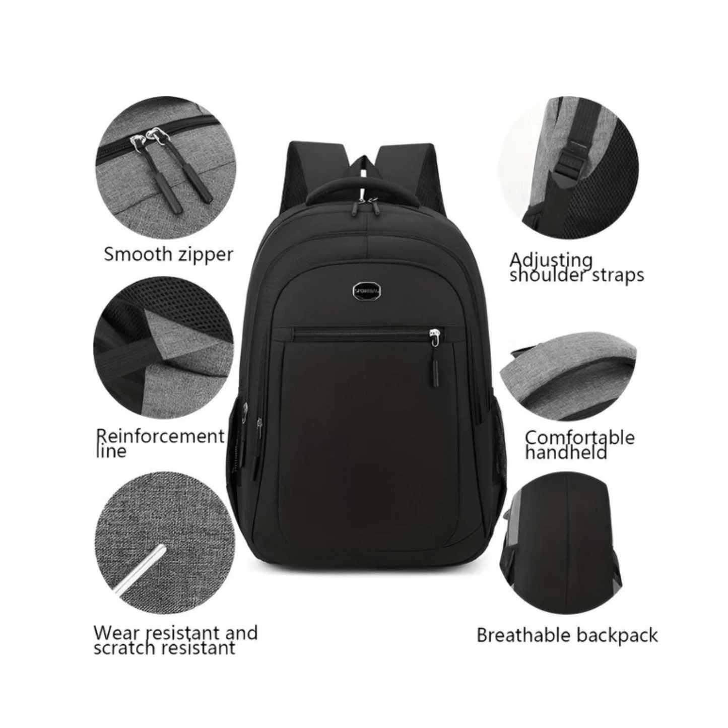 CarryQuest® - Ruime Rugzak Studenten - Waterdicht & Slijtvast - ZwartCarryQuestsimple