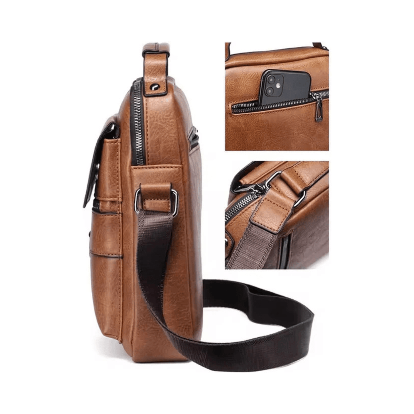 CarryQuest® - Schoudertas - Heren - PU - Leer - Stijlvol - Reizen - Donker Bruin