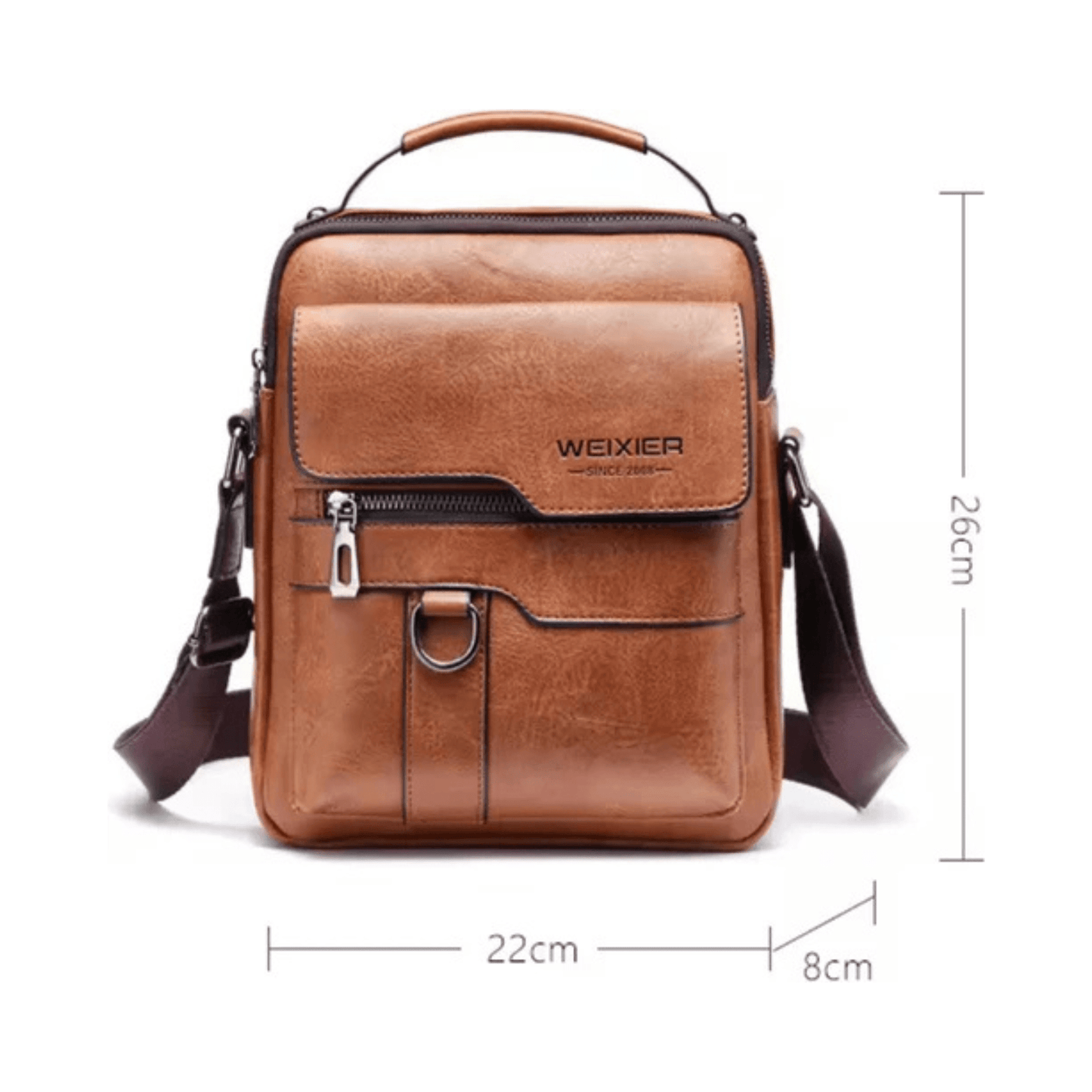 CarryQuest® - Schoudertas - Heren - PU - Leer - Stijlvol - Reizen - Donker Bruin