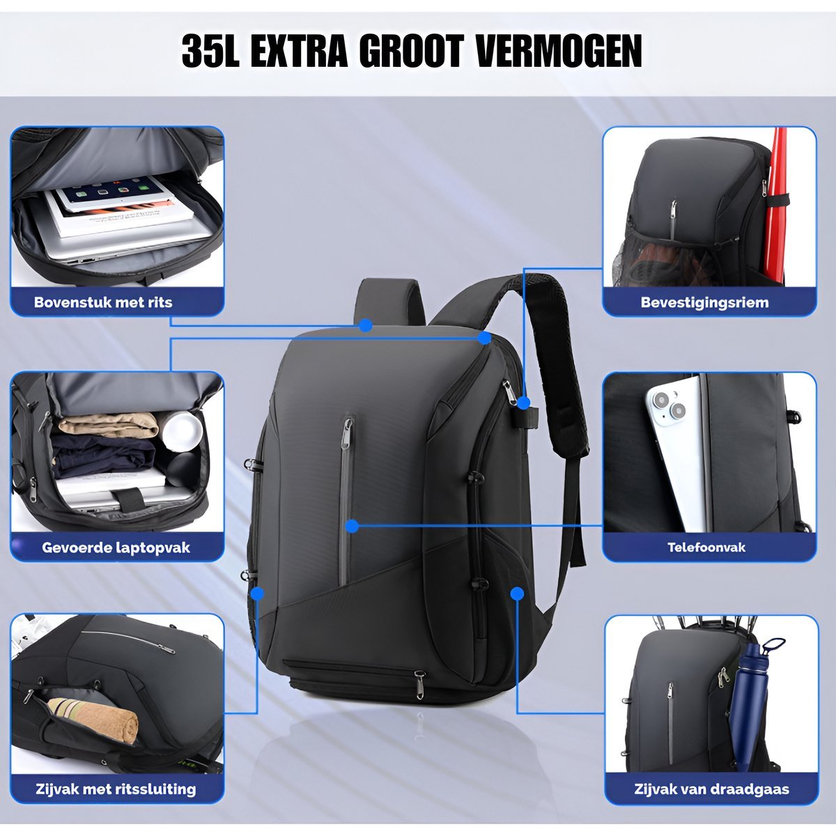 CarryQuest® - Tennisrugzak - Voetbalrugzak - Basketbalrugzak - ZwartCarryQuestsimple