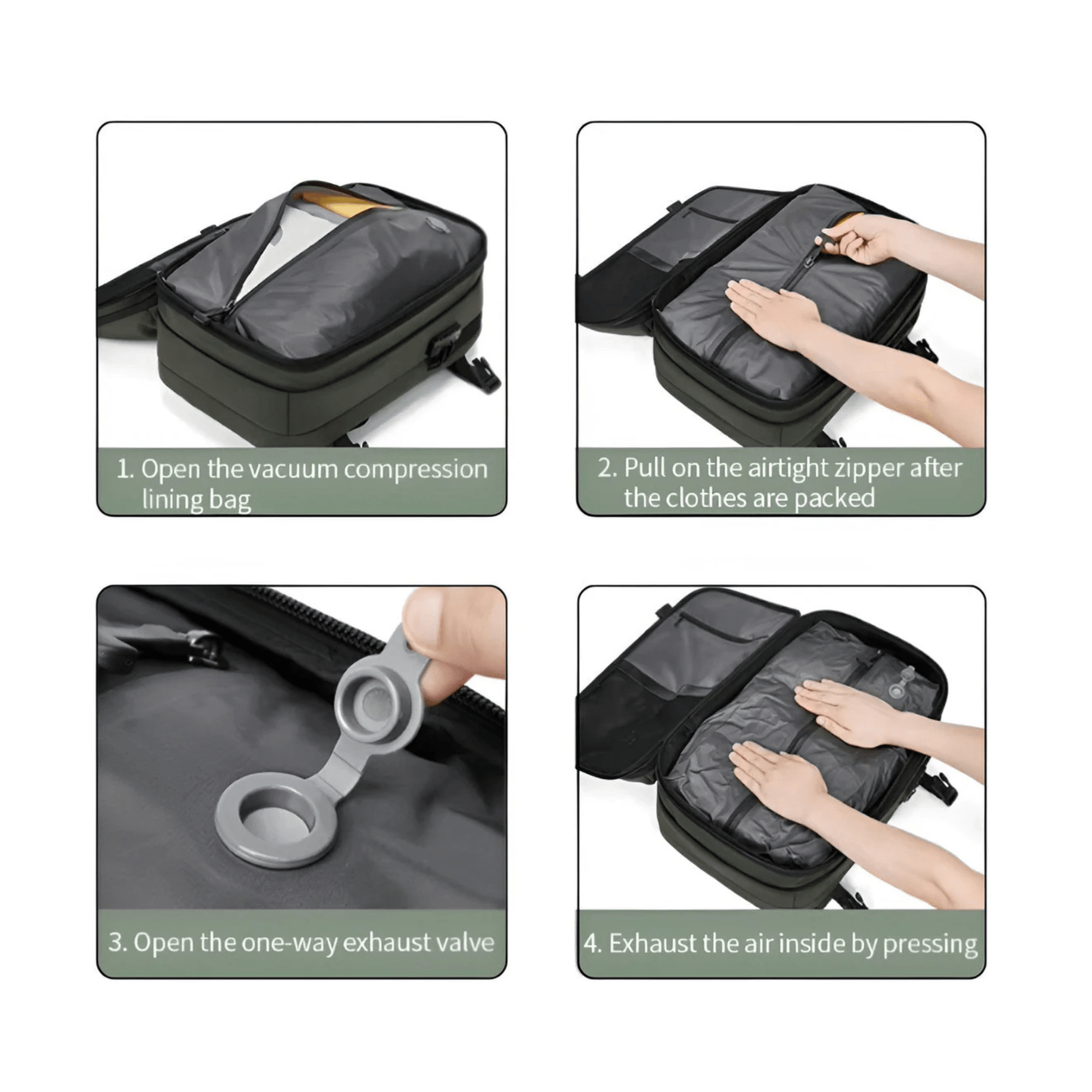 CarryQuest® - Vacuum Rugzak Pro1 - Inclusief Pomp - Groen