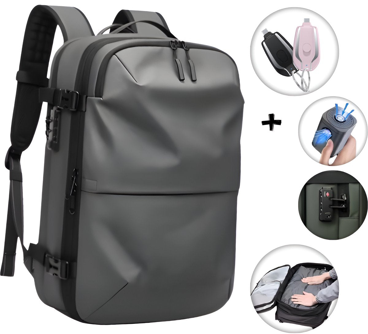 CarryQuest® - Vacuum Rugzak Pro1 - Inclusief Pomp - Donker Grijs