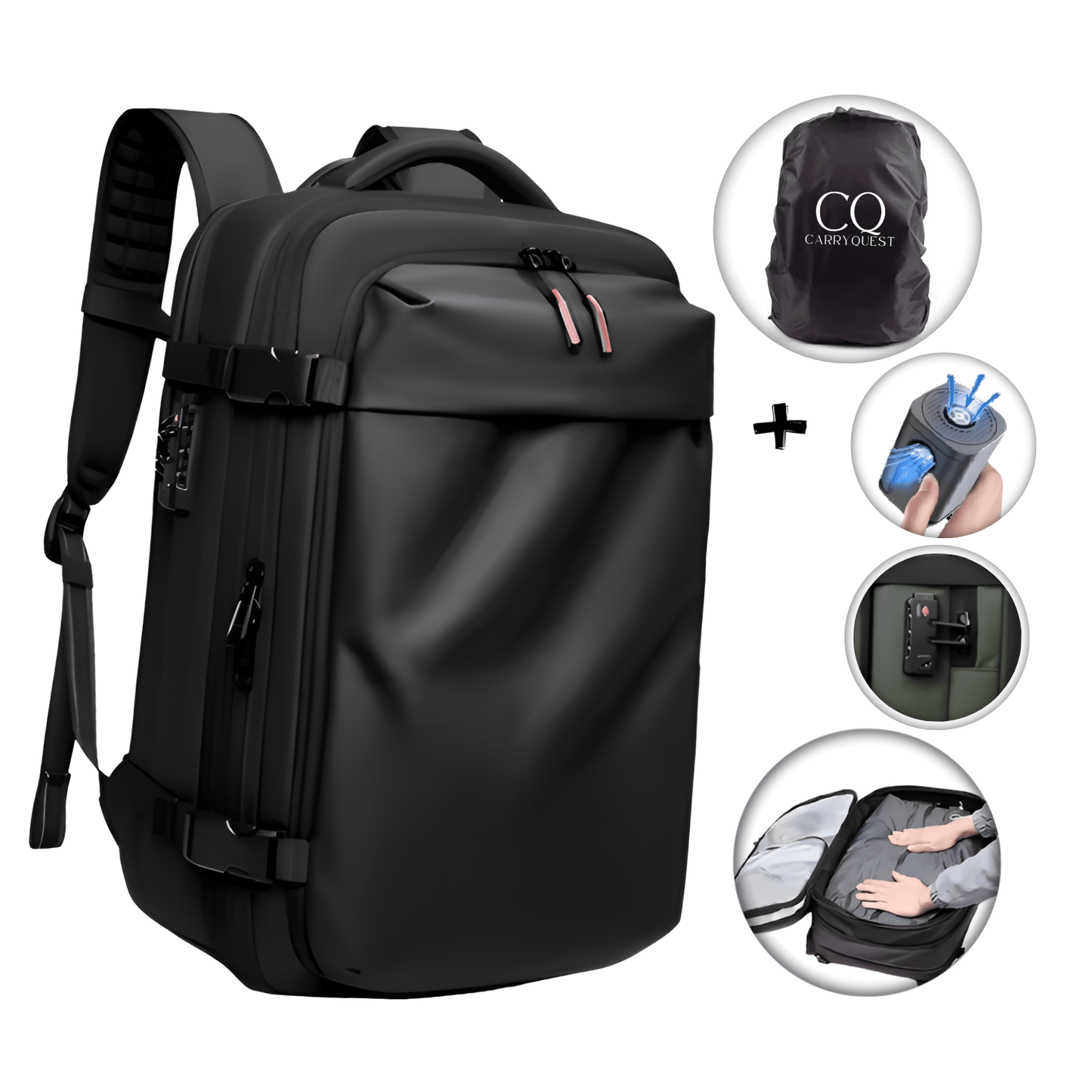 CarryQuest® - Vacuum Rugzak Pro2 - Inclusief Pomp - Zwart