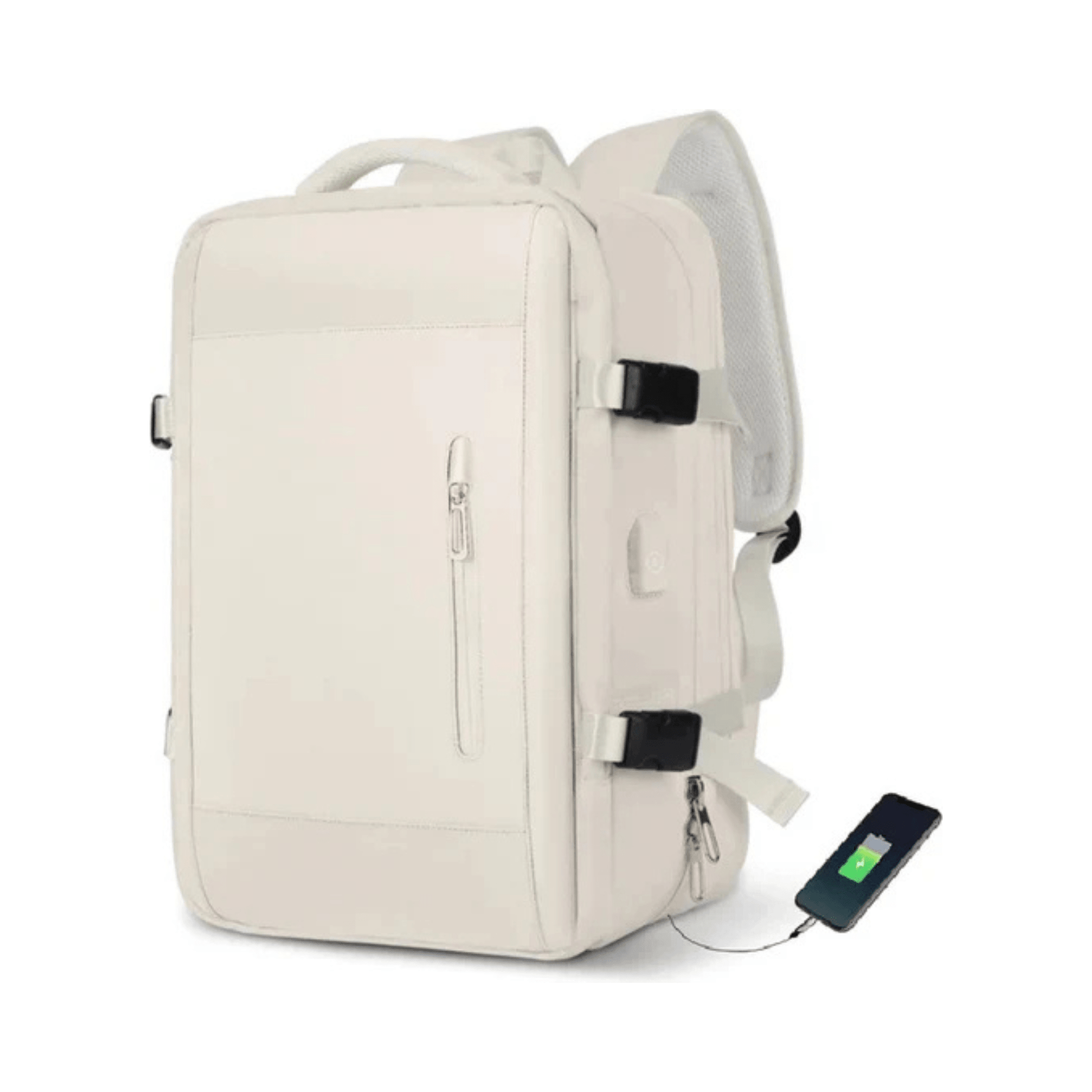 CarryQuest® - Veelzijdige en stijlvolle unisex reis - /weekendtas rugzak - 36 - 55 liter - USB - 17 inch laptopvak - Beige