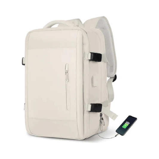 CarryQuest® - Veelzijdige en stijlvolle unisex reis - /weekendtas rugzak - 36 - 55 liter - USB - 17 inch laptopvak - Beige