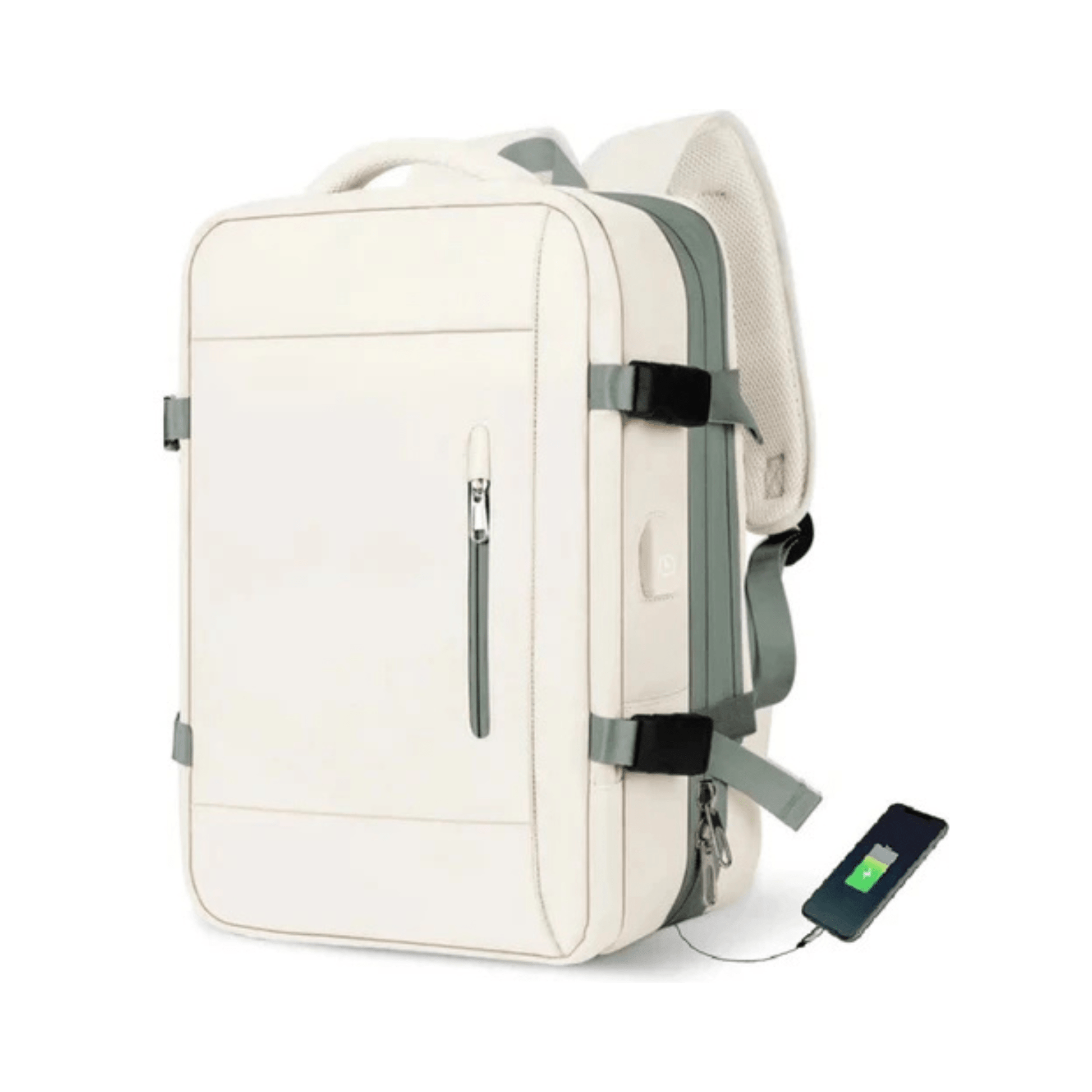 CarryQuest® - Veelzijdige en stijlvolle unisex reis - /weekendtas rugzak - 36 - 55 liter - USB - 17 inch - Wit