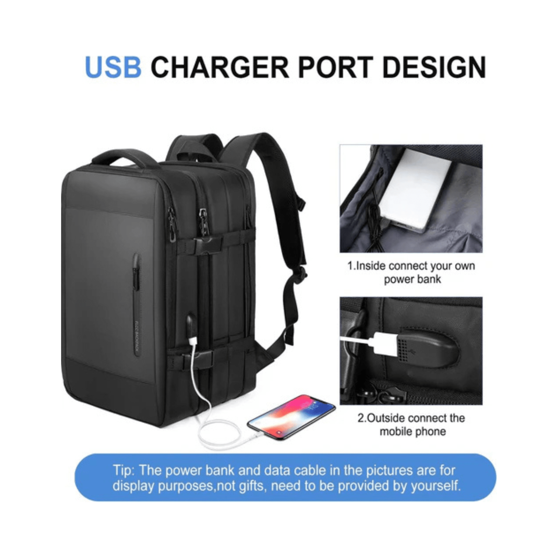 CarryQuest® - Veelzijdige en stijlvolle unisex reis - /weekendtas rugzak - USB - uitgang - 17 inch laptopvak - Grijs