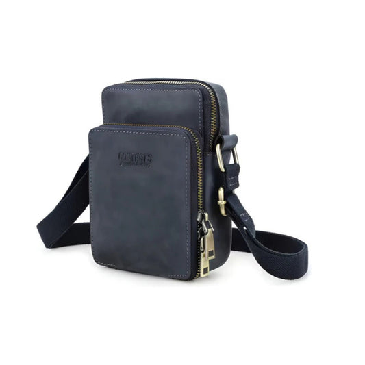 CarryQuest® - Vintage Echt Lederen Schoudertas Heren - Handtas - Verstelbaar - Donkerblauw