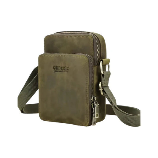 CarryQuest® - Vintage Echt Lederen Schoudertas Heren - Handtas - Verstelbaar - Legergroen