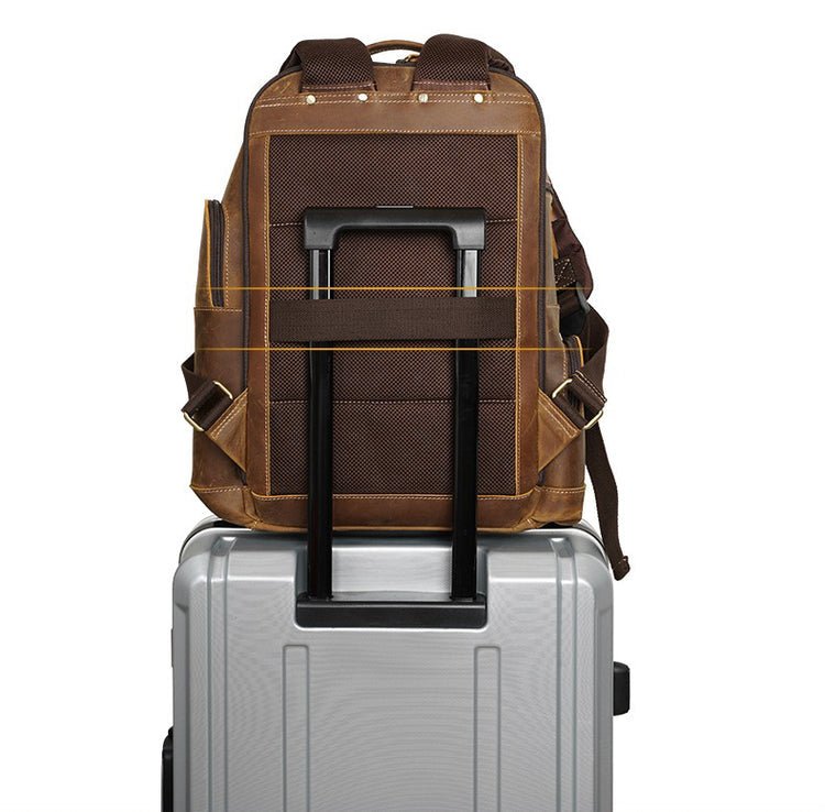 CarryQuest® Vintage Leer Backpack - 20 - 35 Liter - Laptop 15,6" - Rijk Bruin/Donkerbruin - Waterafstotend - USB OplaadpoortCarryQuest®simpleNiet Klaar