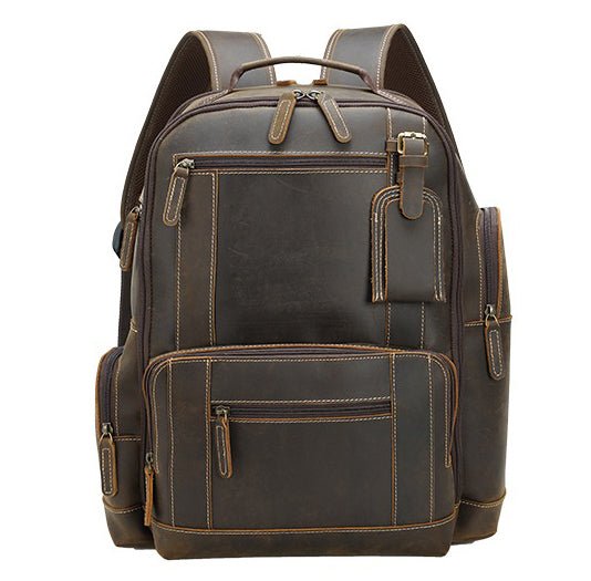 CarryQuest® Vintage Leer Backpack - 20 - 35 Liter - Laptop 15,6" - Rijk Bruin/Donkerbruin - Waterafstotend - USB OplaadpoortCarryQuest®simpleNiet Klaar