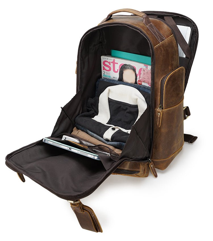 CarryQuest® Vintage Leer Backpack - 20 - 35 Liter - Laptop 15,6" - Rijk Bruin/Donkerbruin - Waterafstotend - USB OplaadpoortCarryQuest®simpleNiet Klaar