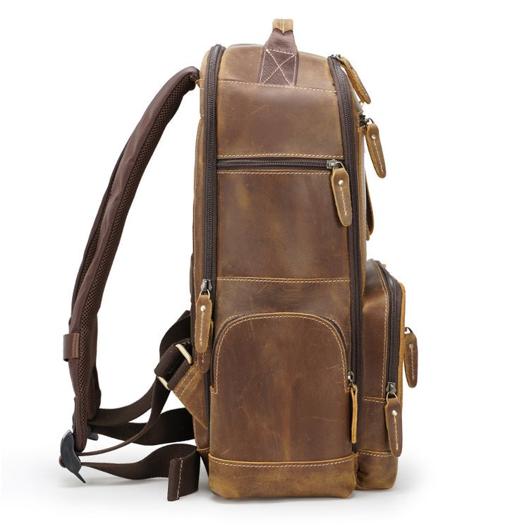 CarryQuest® Vintage Leer Backpack - 20 - 35 Liter - Laptop 15,6" - Rijk Bruin/Donkerbruin - Waterafstotend - USB OplaadpoortCarryQuest®simpleNiet Klaar
