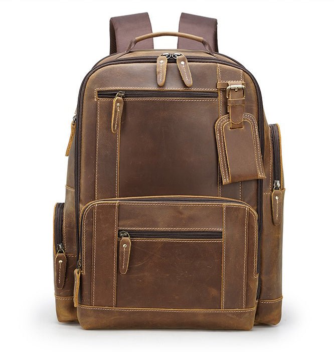 CarryQuest® Vintage Leer Backpack - 20 - 35 Liter - Laptop 15,6" - Rijk Bruin/Donkerbruin - Waterafstotend - USB OplaadpoortCarryQuest®simpleNiet Klaar