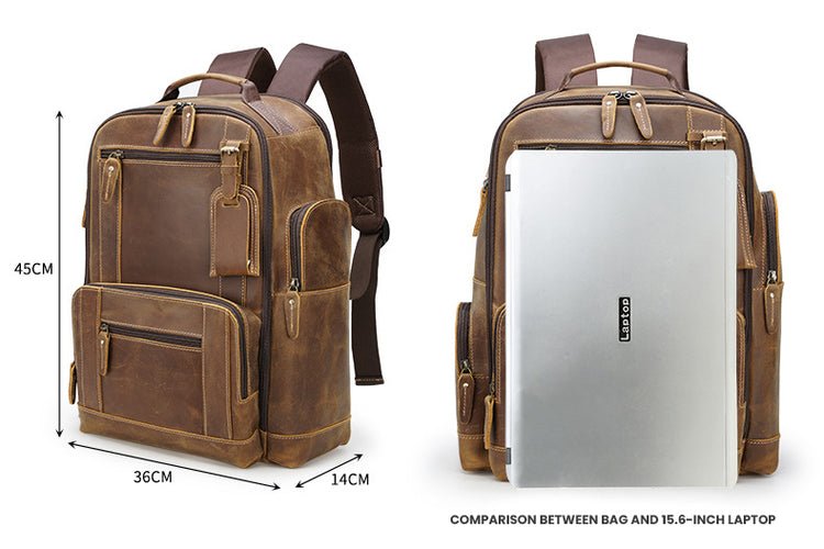 CarryQuest® Vintage Leer Backpack - 20 - 35 Liter - Laptop 15,6" - Rijk Bruin/Donkerbruin - Waterafstotend - USB OplaadpoortCarryQuest®simpleNiet Klaar