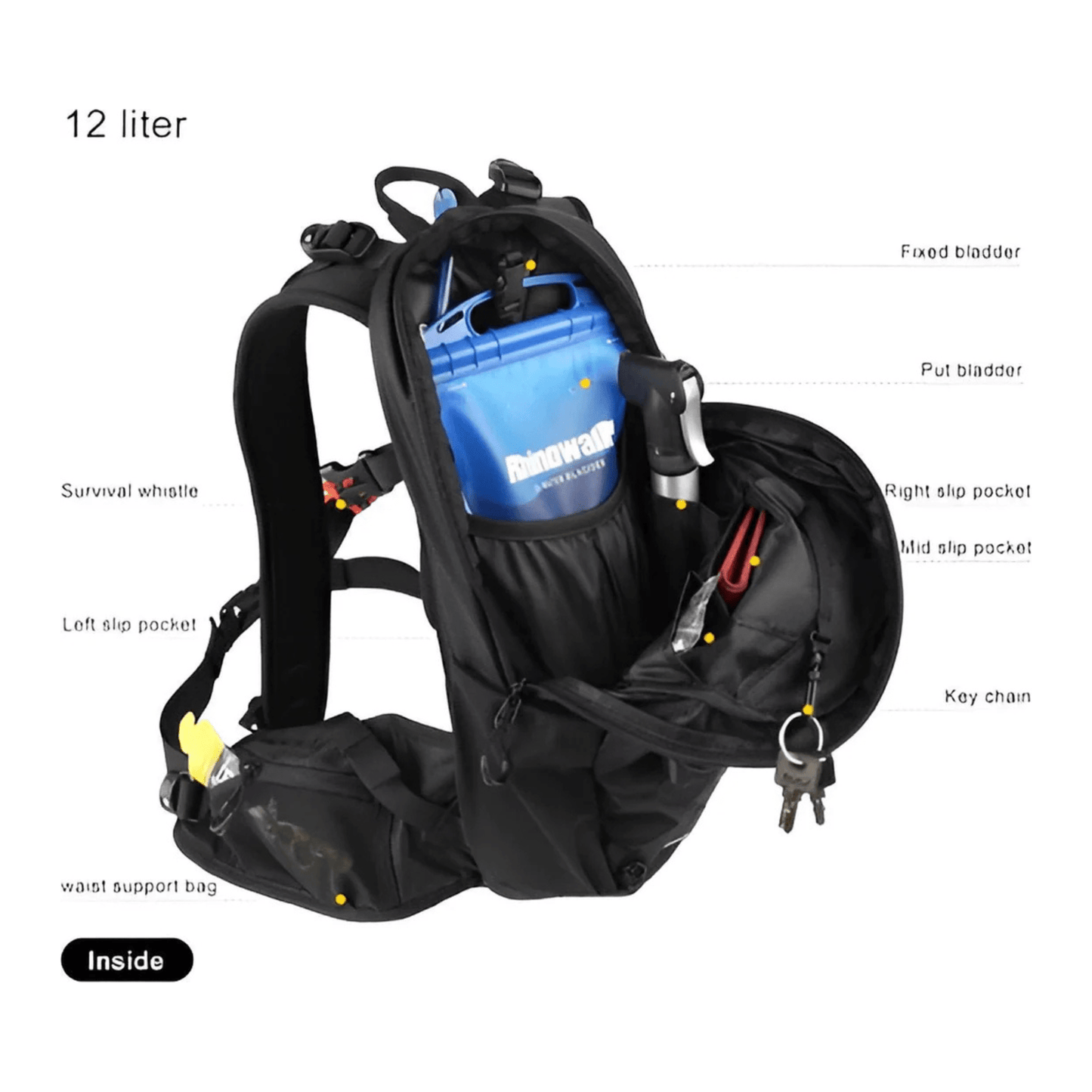 CarryQuest® - Wandel Rugzak 12L - Waterdicht - Backpack Fietsen - Waterzak - ZwartCarryQuestsimple