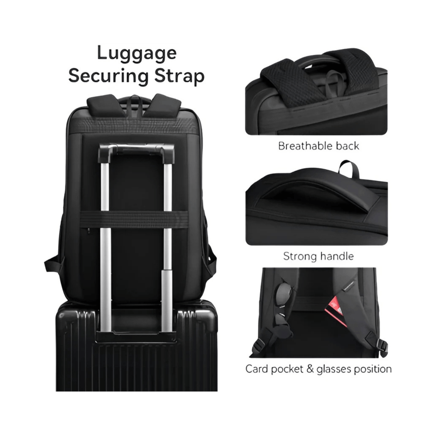 CarryQuest® - Waterafstotend + Laptopvak 15,6" - Schoolrugzak - Boekentassen - Zwart