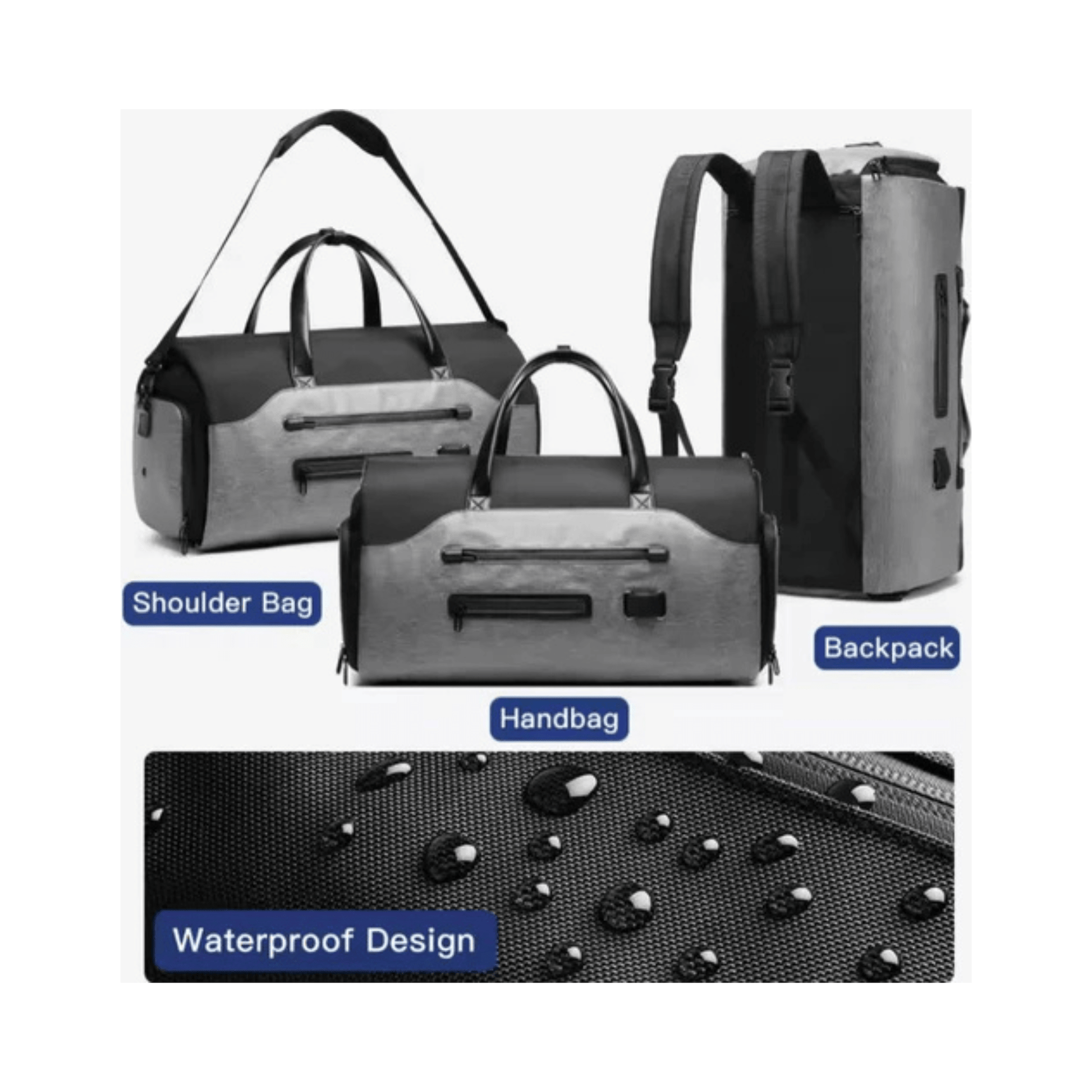 CarryQuest® - Zakelijke Reistas/Weekendtas - Waterdicht - Schoenenzak - Handbagage - Zwart/Grijs