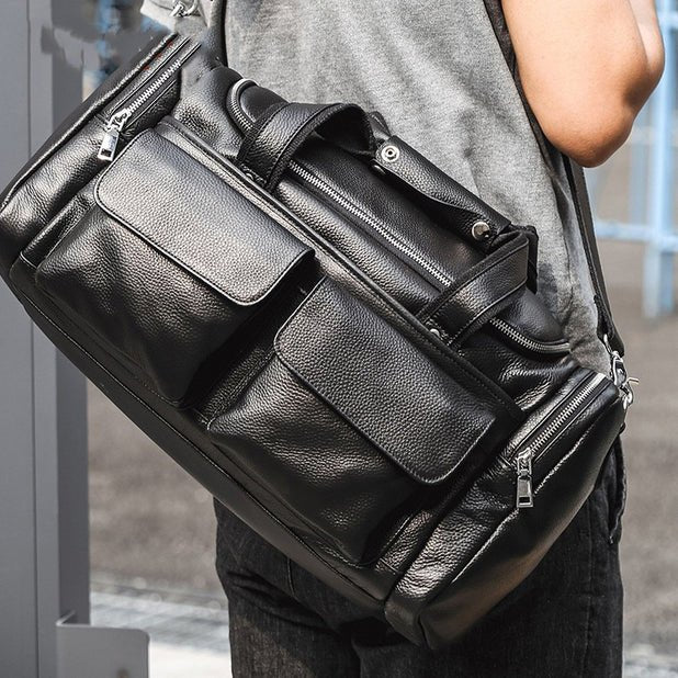 CarryQuest® Zwarte Lederen Weekendtas – Ruim – Italiaans Rundleer – Perfect voor ReizenCarryQuestReis - /WeekendtasDone
