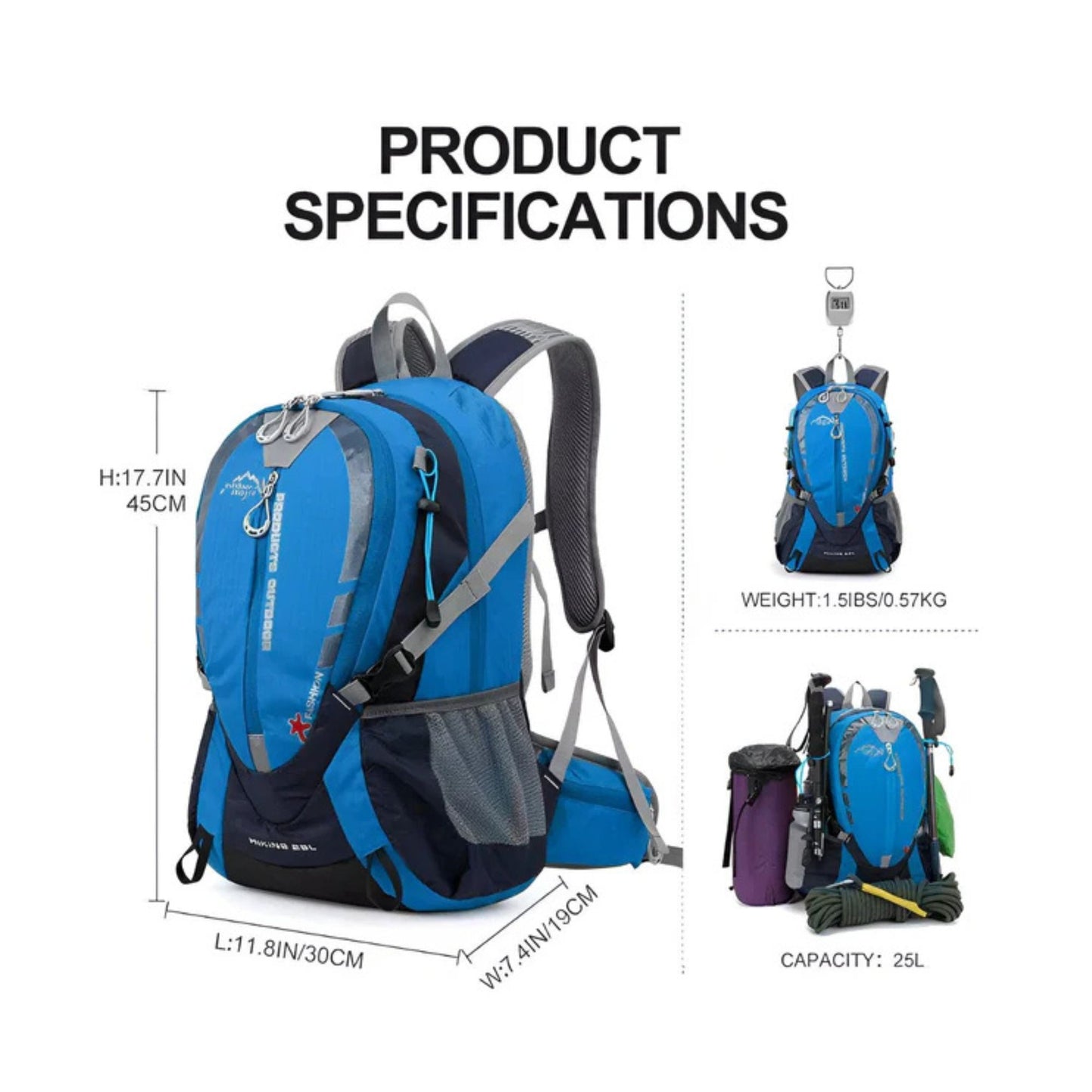 CarryQuest® - Bergbeklimmen Hydratatie Rugzak 25L + 2L Waterzak  - Wandel Rugzak - Blauw