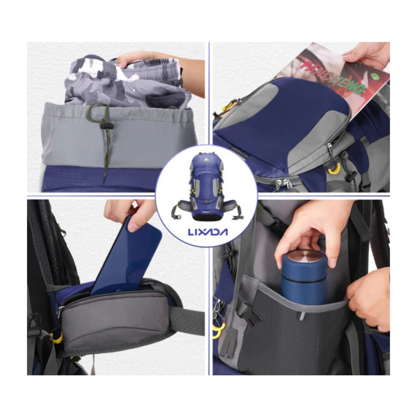 CarryQuest® - 60L - Wandelrugzak - Rugzak - Wandelen  - Waterbestendig - Duurzaam - Polyester - Blauw