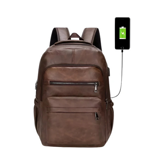 CarryQuest® - Laptop Rugzak - PU Lederen Rugzak - 15" Laptop - Schooltas Voor Tienerjongens - Donker Bruin