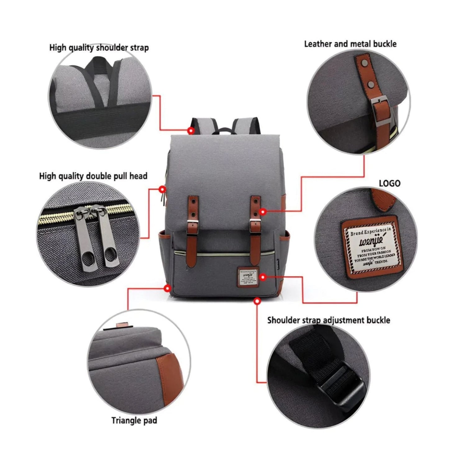 CarryQuest® - 16 Inch Laptop Rugzak - Schooltassen - 20 - 35 Liter - Unisex - Zwart/BruinCarryQuestsimple