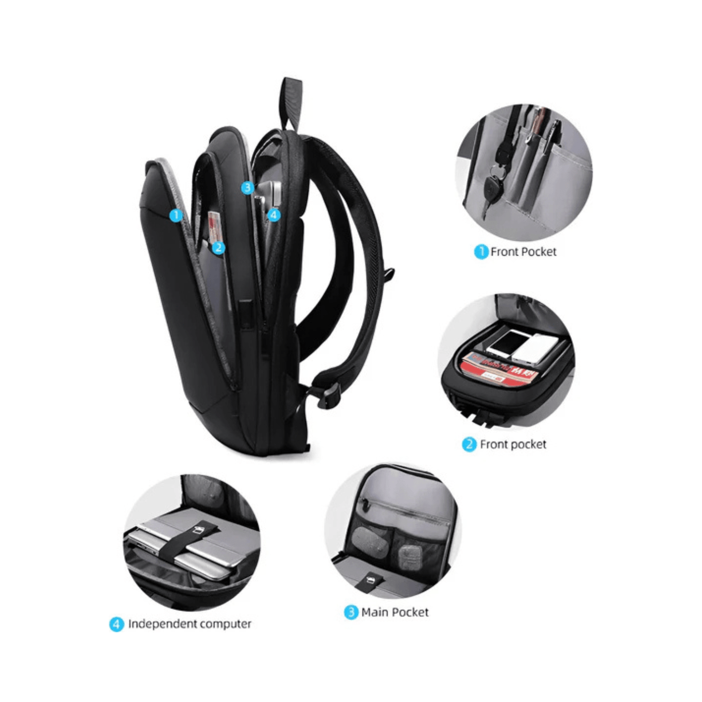 CarryQuest® - 17 Inch Laptop Rugzak - USB Poort + Waterdicht - Waterdichte Reistas - ZwartCarryQuestsimple