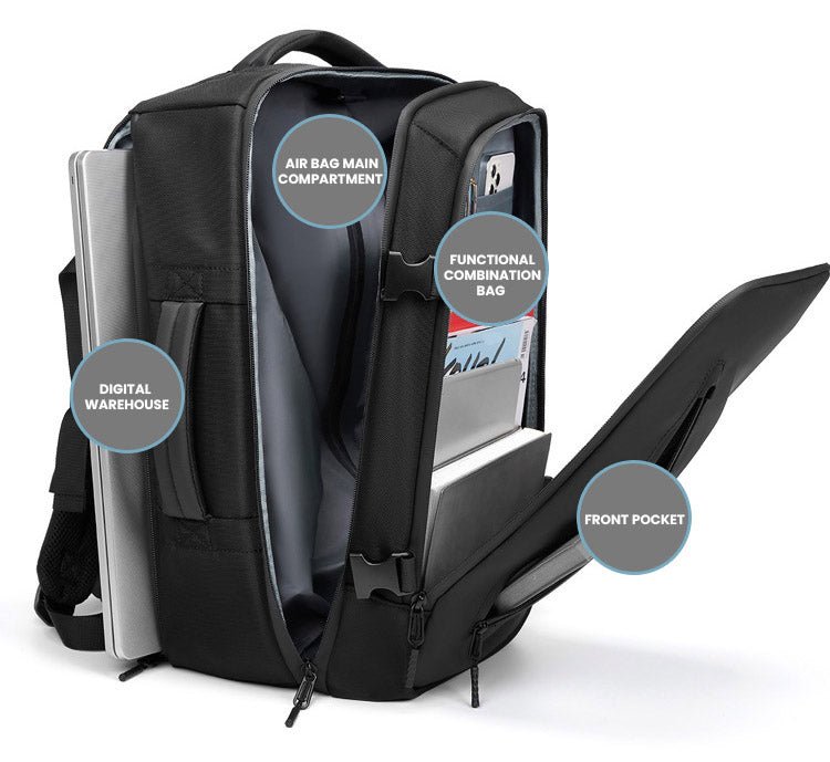 CarryQuest® 20 - 35 Liter Rugzak – Vacuümcompressie – Waterdicht – USB Opladen – Laptop 16"CarryQuest