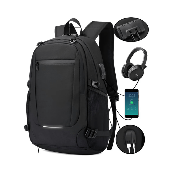 CarryQuest® - 32L Capaciteit - Laptopvak 12 - 15,6 inch - USB - Oplaadpoort - Zwart