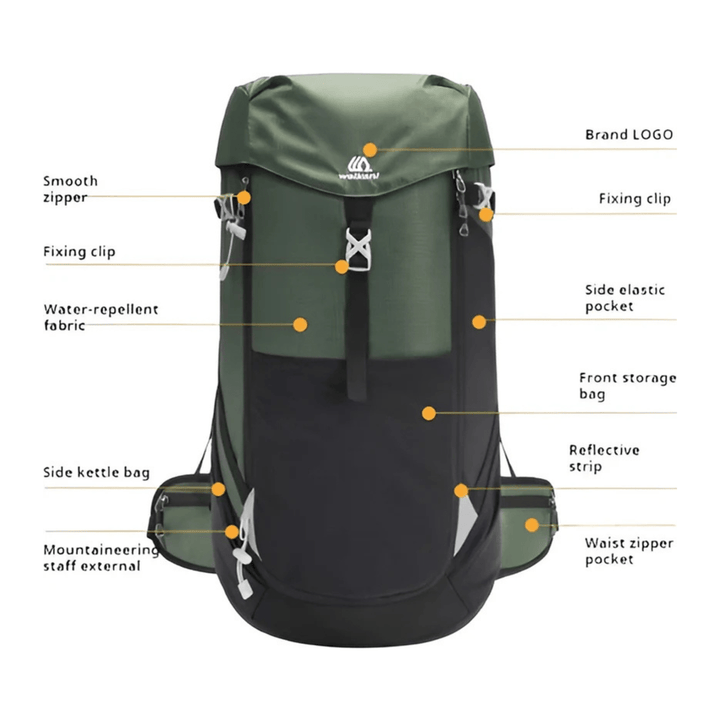 CarryQuest® - 50L Bergrugzak Waterdichte Schoudertas - 50 Liter Capaciteit - Voor Kamperen en Wandelen - Groen