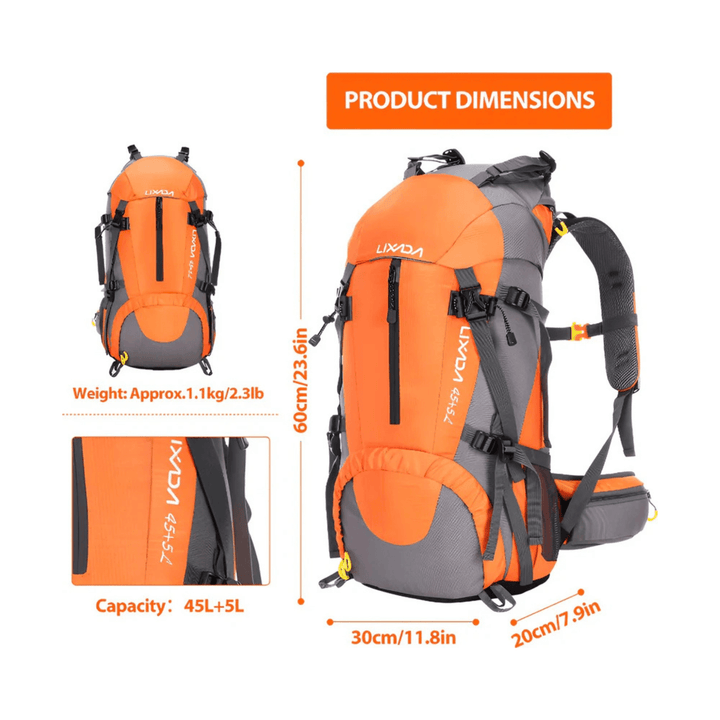 CarryQuest® - 50L Outdoor Rugzak - Nylon - Backpack Organizer - Wandelrugzak - Oranje