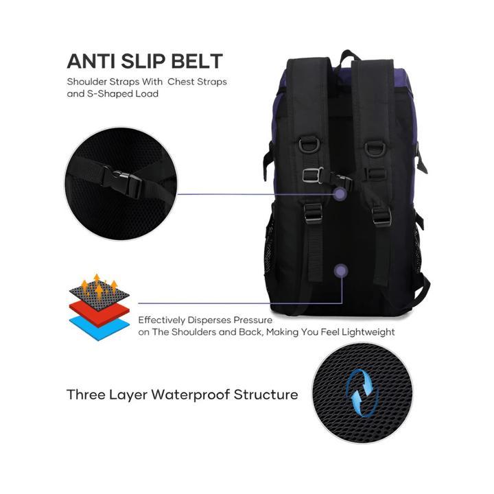 CarryQuest® - 50L Wandelen Reisrugzak - Waterdicht - Lichtgewicht - Laptop 15,6" - Wandelrugzak - Paars