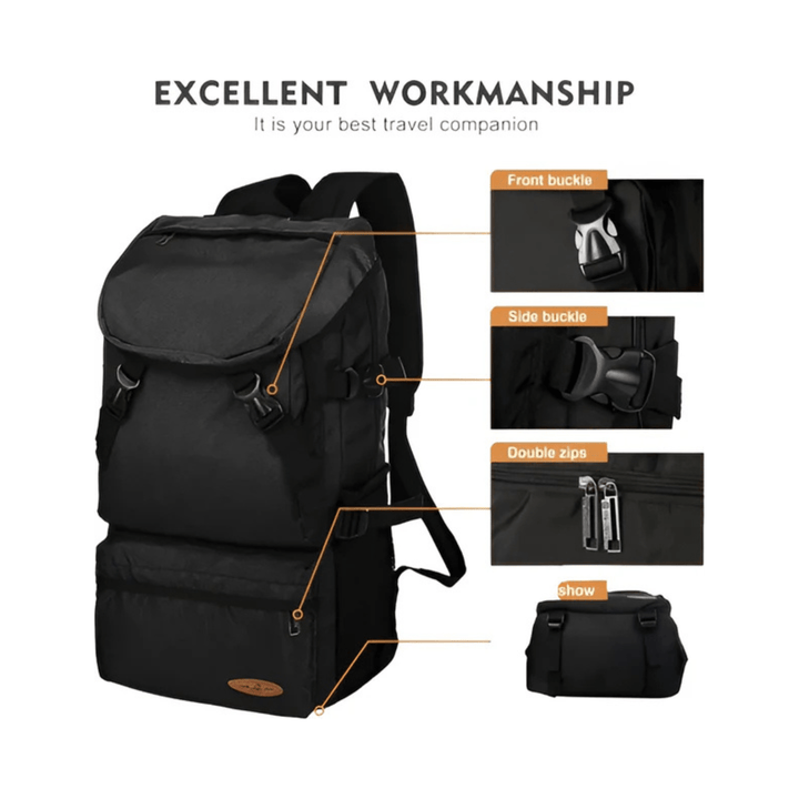 CarryQuest® - 50L Wandelen Reisrugzak - Waterdicht - Lichtgewicht - Laptop 15,6" - Wandelrugzak - Zwart