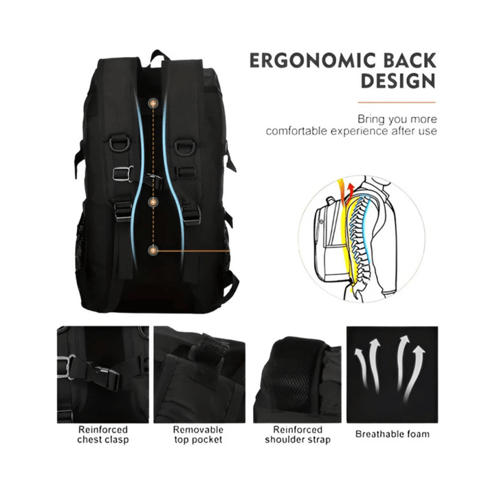 CarryQuest® - 50L Wandelen Reisrugzak - Waterdicht - Lichtgewicht - Laptop 15,6" - Wandelrugzak - Zwart