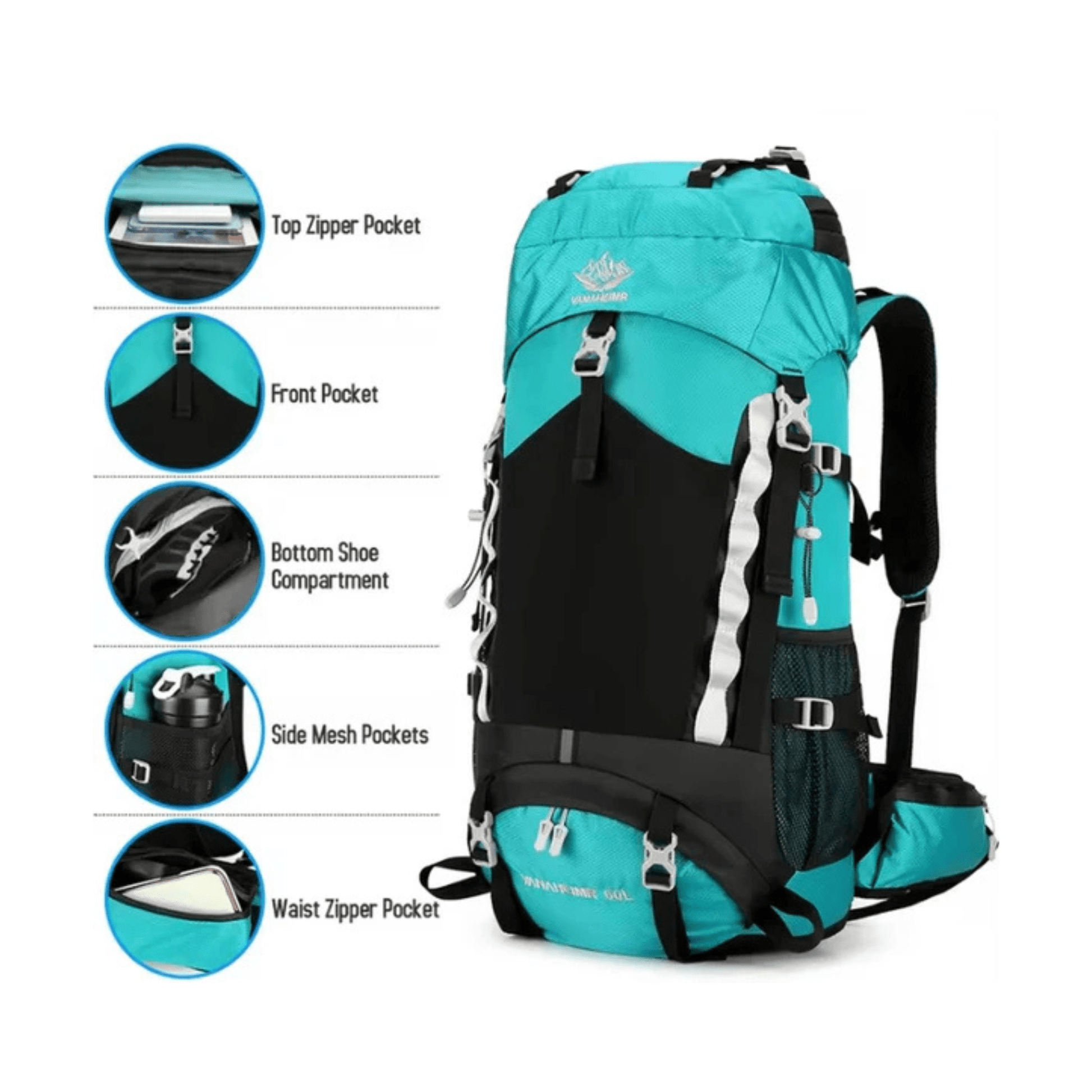 CarryQuest® - 60L - Rugzak - Waterdichte Rugzak - Rugzakken - Wandelen - Duurzaam - Nylon - ZwartCarryQuestsimple