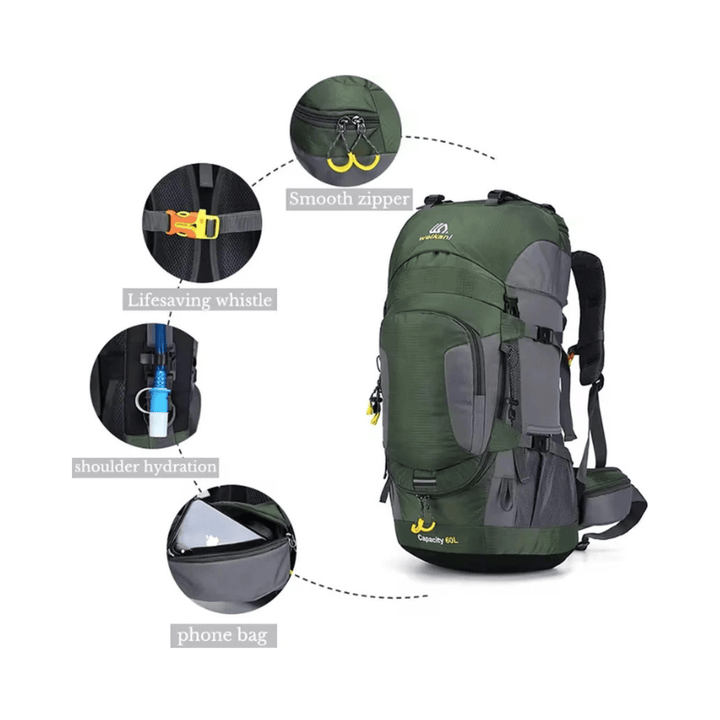 CarryQuest® - 60L - Wandelrugzak - Rugzak - Wandelen - Waterbestendig - Duurzaam - Polyester - Groen
